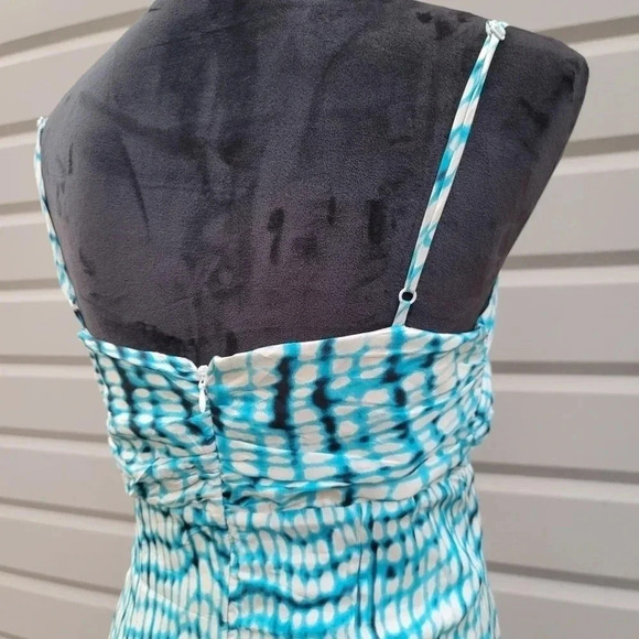 Ann Taylor 100% Silk Blue & White Turquoise Spaghetti Strap Dress Size 6 - Picture 6 of 11